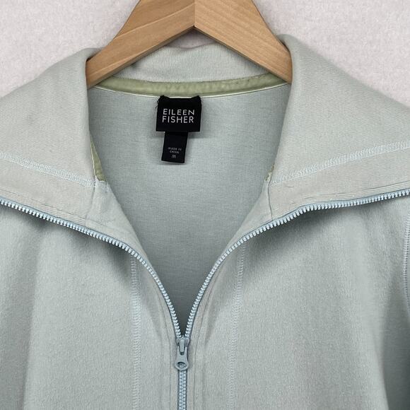 EILEEN FISHER Jacket M Heavy Brushed Jersey Organic Cotton Full Zip Light Blue - Picture 7 of 13